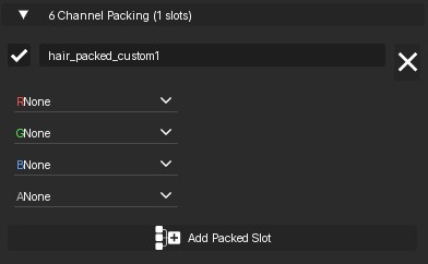 Channel-packing slot with red, green, blue, and alpha source selectors.