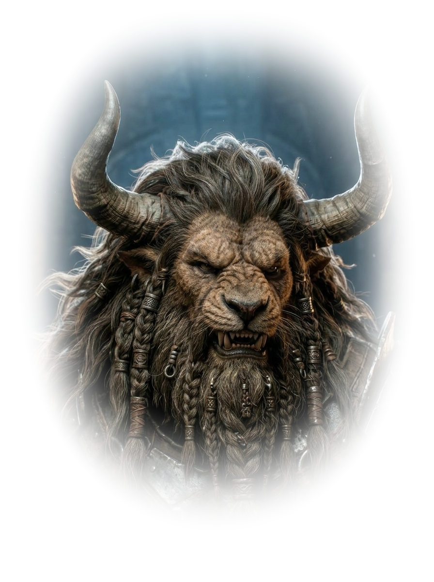 High-density beast creature groom created with multi-layered hair cards and braids in HairStorm.